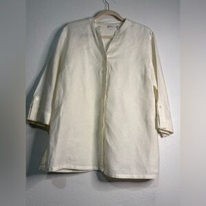Kim Rogers Cream Button-Up 100% Linen Blouse. Sz L. NWT.